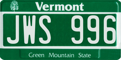 VT license plate JWS996