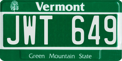 VT license plate JWT649