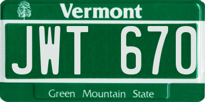 VT license plate JWT670