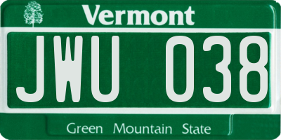 VT license plate JWU038