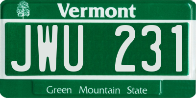 VT license plate JWU231