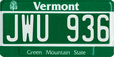 VT license plate JWU936