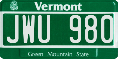 VT license plate JWU980