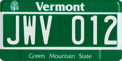 VT license plate JWV012