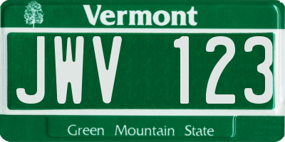 VT license plate JWV123