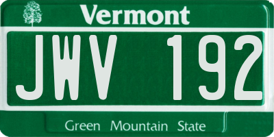 VT license plate JWV192