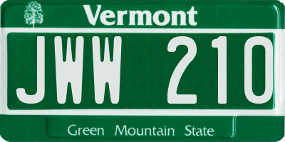 VT license plate JWW210