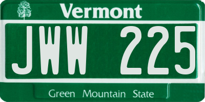 VT license plate JWW225