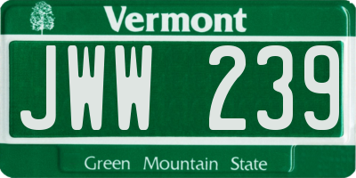 VT license plate JWW239