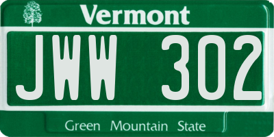 VT license plate JWW302