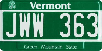 VT license plate JWW363
