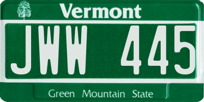 VT license plate JWW445