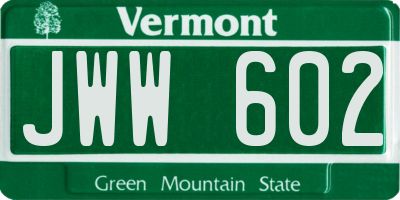 VT license plate JWW602