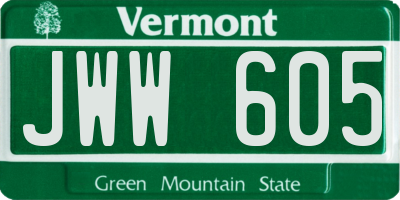 VT license plate JWW605