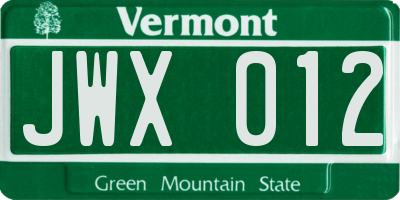 VT license plate JWX012