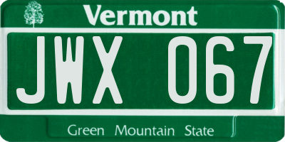 VT license plate JWX067