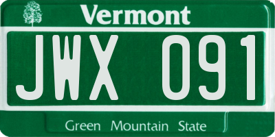 VT license plate JWX091