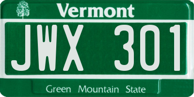 VT license plate JWX301