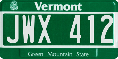 VT license plate JWX412