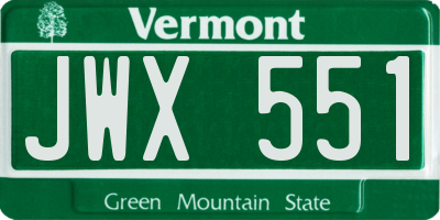 VT license plate JWX551
