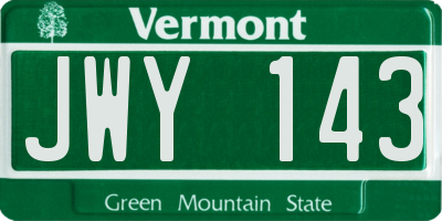 VT license plate JWY143