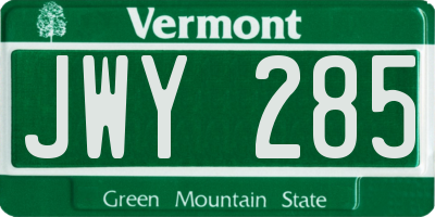 VT license plate JWY285