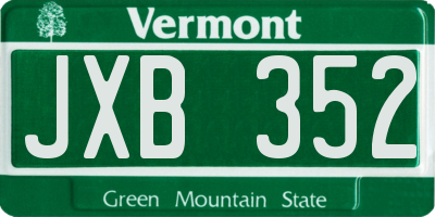 VT license plate JXB352