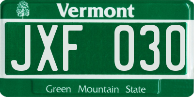 VT license plate JXF030