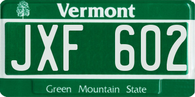 VT license plate JXF602