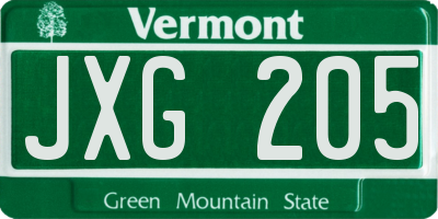 VT license plate JXG205