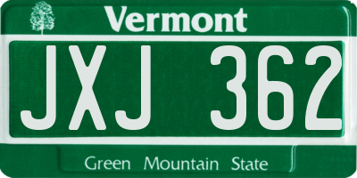 VT license plate JXJ362