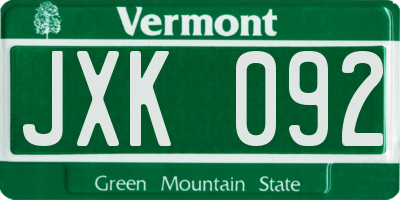 VT license plate JXK092
