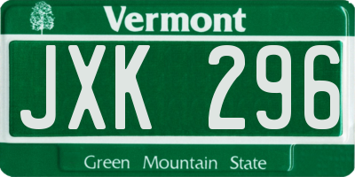 VT license plate JXK296