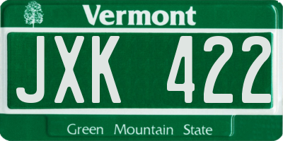 VT license plate JXK422