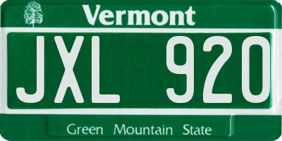 VT license plate JXL920