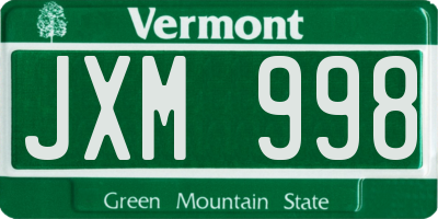 VT license plate JXM998