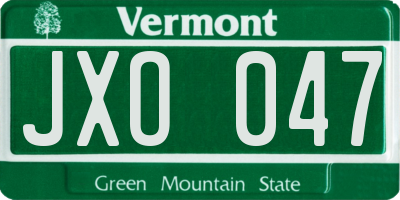 VT license plate JXO047