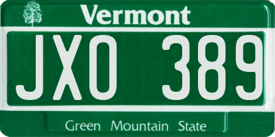 VT license plate JXO389