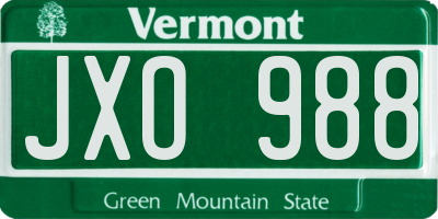VT license plate JXO988
