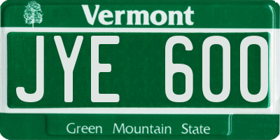 VT license plate JYE600