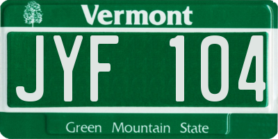 VT license plate JYF104
