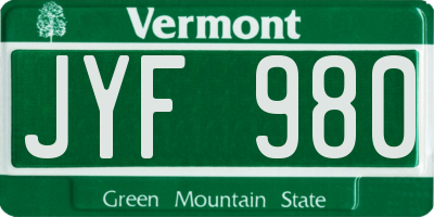 VT license plate JYF980