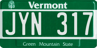 VT license plate JYN317