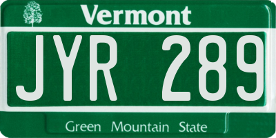 VT license plate JYR289