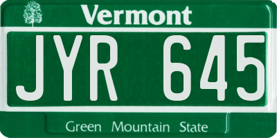 VT license plate JYR645