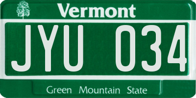 VT license plate JYU034