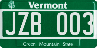 VT license plate JZB003