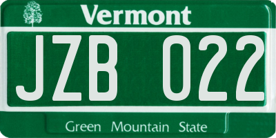 VT license plate JZB022