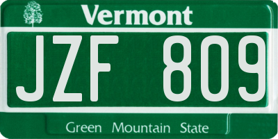 VT license plate JZF809