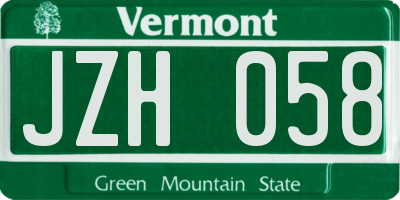 VT license plate JZH058